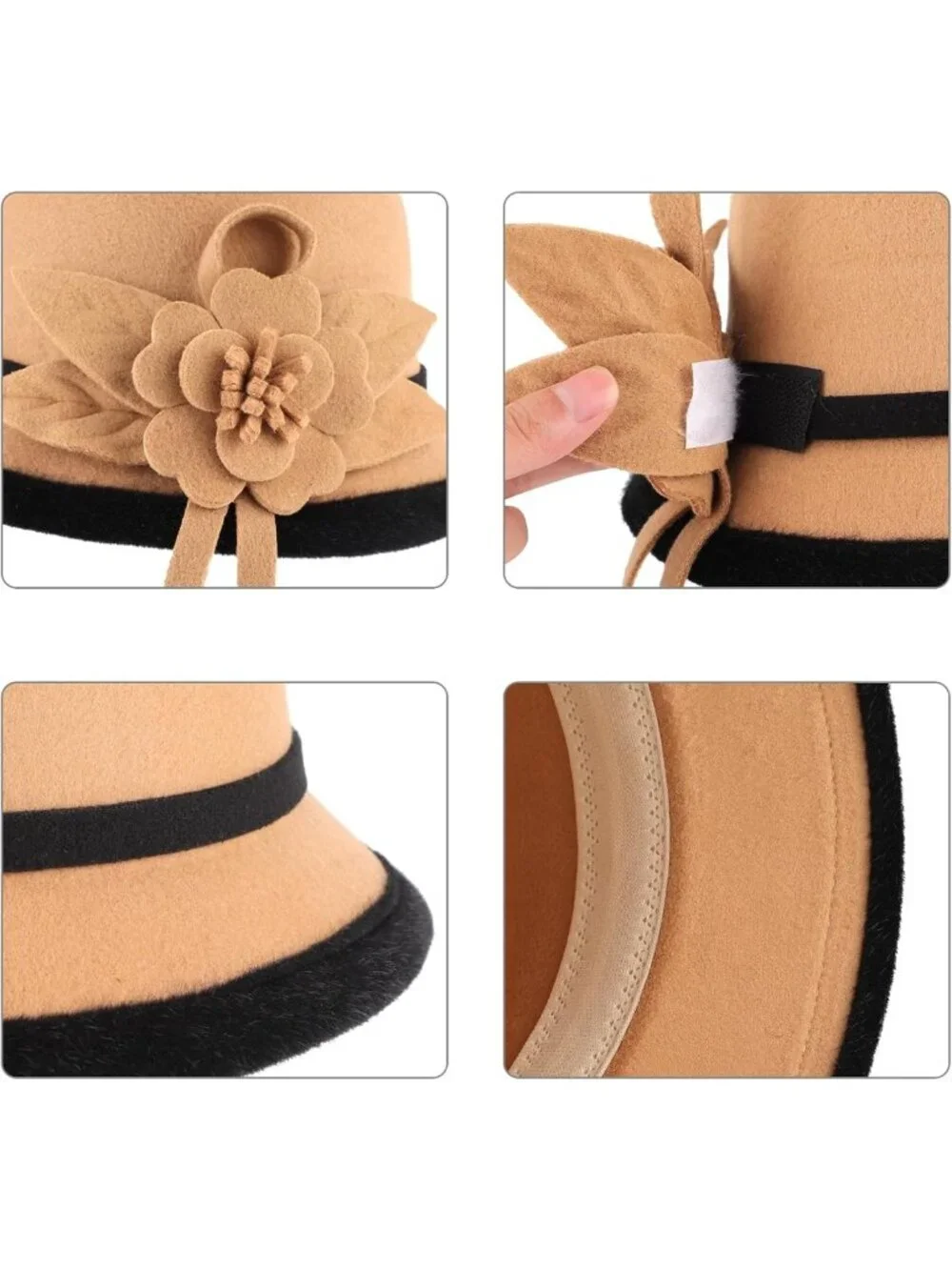 Vintage Wool Felt Bucket Hat for Women - Cloche Fedora Winter Bowler with Bow